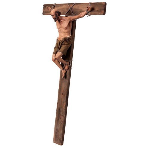 Robber with beard on the cross, terracotta, Angela Tripi's Nativity Scene of 30 cm 4