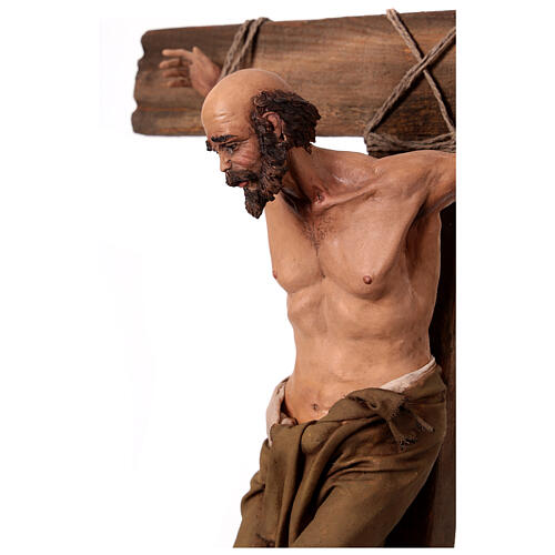 Robber with beard on the cross, terracotta, Angela Tripi's Nativity Scene of 30 cm 5