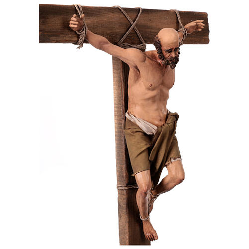 Robber with beard on the cross, terracotta, Angela Tripi's Nativity Scene of 30 cm 9