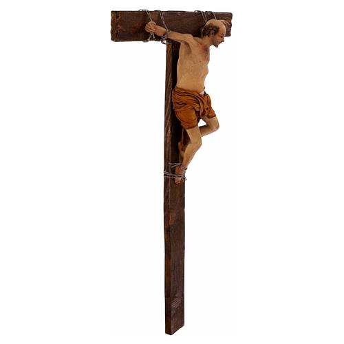 Robber on the cross, terracotta, Angela Tripi's Nativity Scene of 30 cm 5