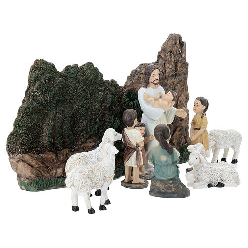 Set Gesù con pastorelli e pecorelle 10 cm resina dipinta presepe pasquale 5