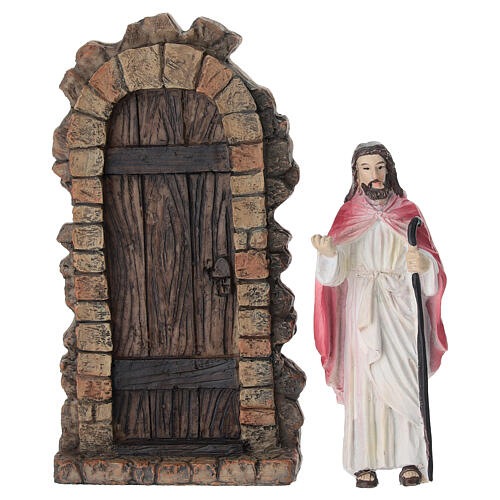 Set of Jesus knocking on the door, 10 cm painted resin Easter Creche 4