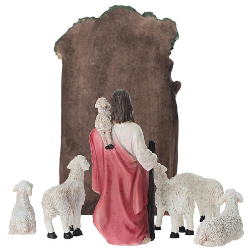 Set Jesus der Gute Hirte 10 cm, bemalten Harzfiguren für die Osterkrippe 7