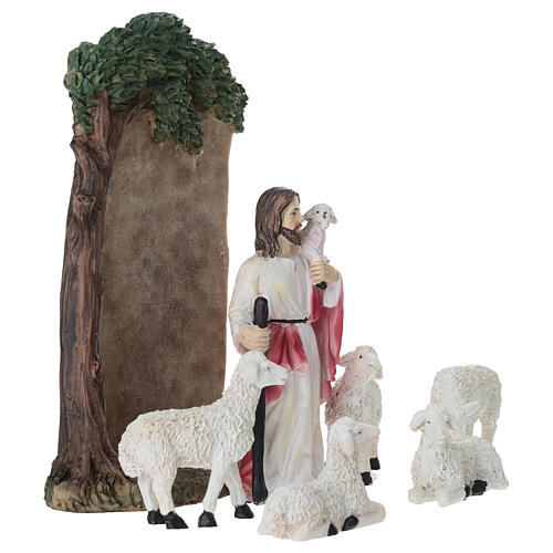 Set Gesù Buon Pastore 10 cm resina dipinta presepe pasquale 5