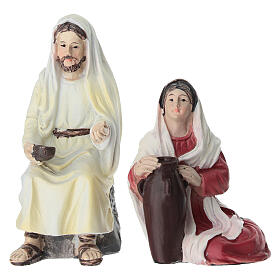 Set Jesus und die Samariterin am Brunnen 9 cm mit handbemalten Harzfiguren für Osterkrippe