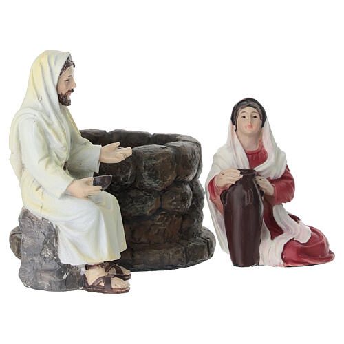 Set Jesús y la samaritana del pozo 9 cm resina pintada belén pascual 4