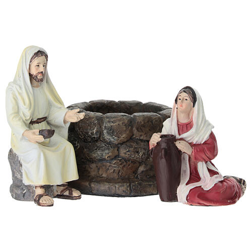 Set Jésus et la samaritaine au puits 9 cm résine peinte crèche pascale 1