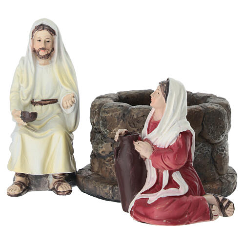 Jesus and the Samaritan woman at the well set, 9 cm painted resin Easter nativity 3