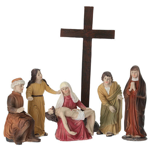 Kreuzabnahme Jesu 10 cm mit bemalten Harzfigur Osterkrippe 1