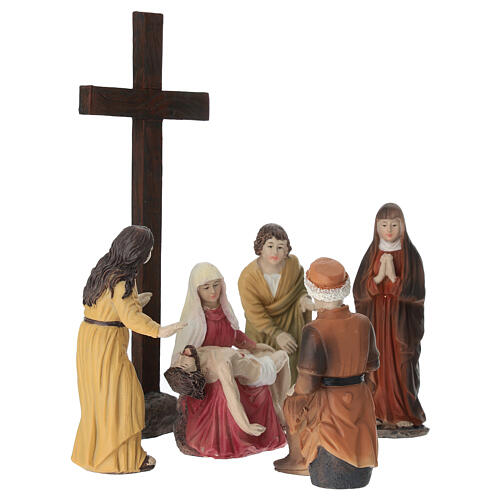 Ensemble Descente de croix avec Marie tenant Jésus, résine peinte, crèche de Pâques de 10 cm 5