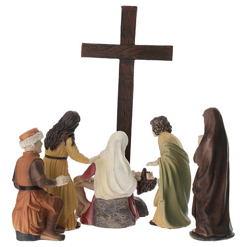 Ensemble Descente de croix avec Marie tenant Jésus, résine peinte, crèche de Pâques de 10 cm 6