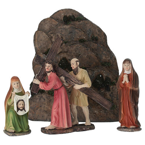 Set Jesus, the Good Samaritan, and Saint Veronica, hand-painted resin Easter Creche of 15 cm 1