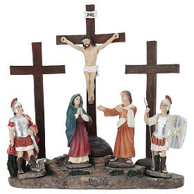 Set Kreuzigung Jesu 10 cm aus bemalter Harz für Osterkrippe