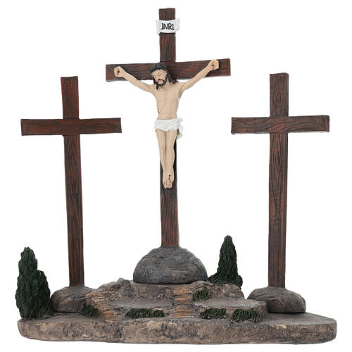 Set Kreuzigung Jesu 10 cm aus bemalter Harz für Osterkrippe 4