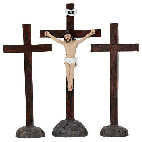 Set Kreuzigung Jesu 10 cm aus bemalter Harz für Osterkrippe 6