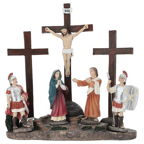 Set crucifixión de Jesús 10 cm resina pintada belén pascual 1