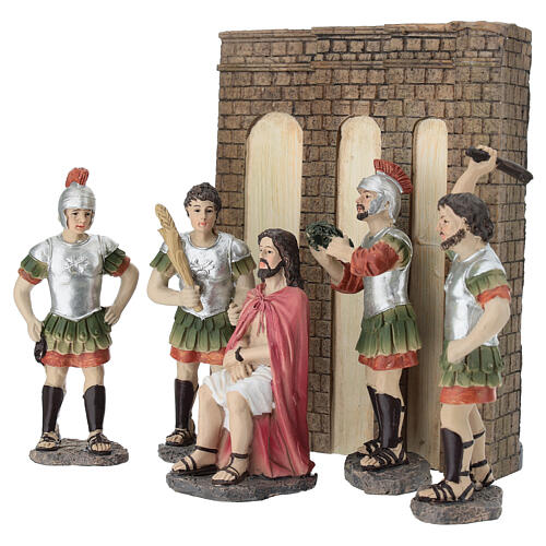 Conjunto coroação de espinhos 10 cm resina pintada presépio pascal 3