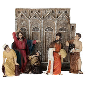 Set cacciata dei mercanti dal tempio 10 cm resina dipinta presepe pasquale