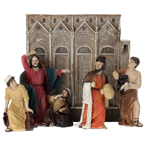 Set cacciata dei mercanti dal tempio 10 cm resina dipinta presepe pasquale 1