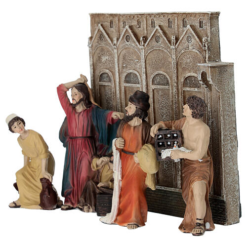 Conjunto expulsão dos mercadores do templo 10 cm resina pintada presépio pascal 3