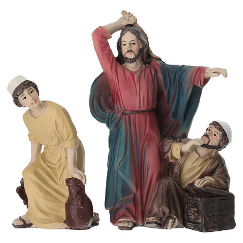 Temple merchants expulsion set 10 cm painted resin Easter nativity 2