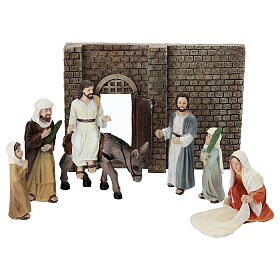 Entrance of Jesus into Jerusalem set for 10 cm painted resin for Easter Creche