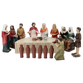 Set Wasser-zu-Wein-Verwandlung 10 cm mit bemalten Harzfiguren für Osterkrippe