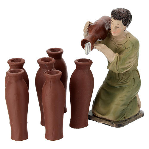 Set Wasser-zu-Wein-Verwandlung 10 cm mit bemalten Harzfiguren für Osterkrippe 6