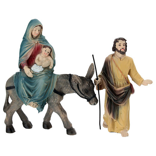 Flucht nach Ägypten Set 10 cm aus bemaltem Harz für Osterkrippe 2