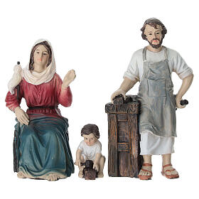 Set Heilige Familie Tischlerwerkstatt 10 cm mit bemalten Harzfigur für Osterkrippe
