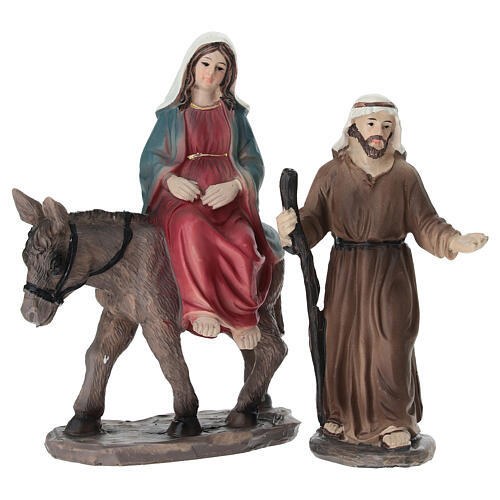 Reise-Set von Maria und Josef nach Bethlehem 10 cm mit bemalten Harzfiguren für Osterkrippe 2