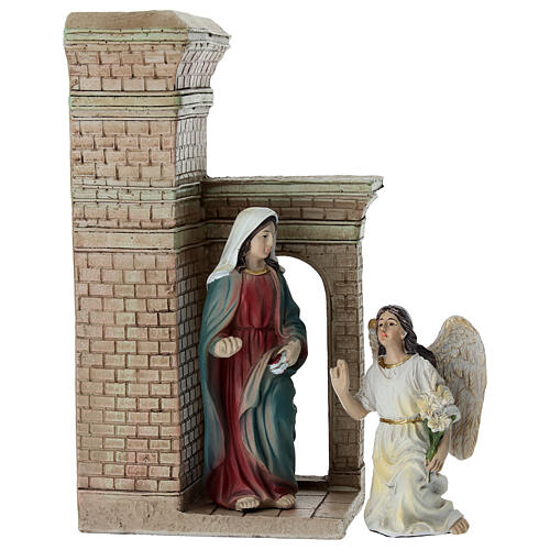 Annunciation to Blessed Virgin Mary, set for 10 cm painted resin Easter Creche 1