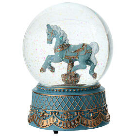 Palla di vetro giostra cavallo azzurro 16 cm