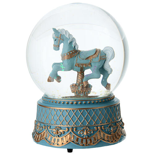 Palla di vetro giostra cavallo azzurro 16 cm 1