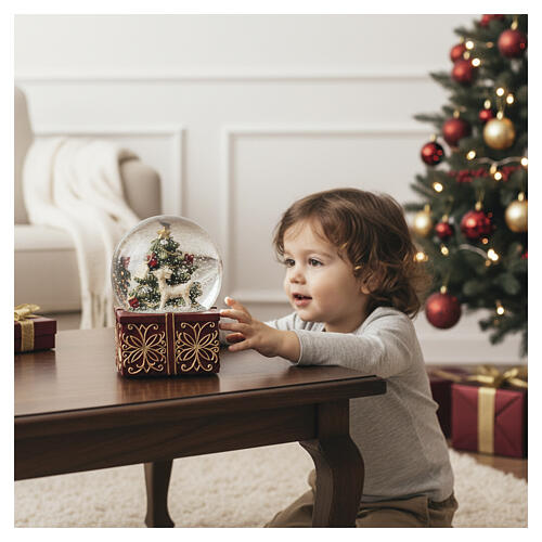 Christmas snow globe with decorated Christmas tree and fawn, 4 in 2