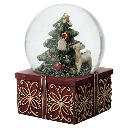 Christmas snow globe with decorated Christmas tree and fawn, 4 in 5
