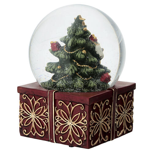Esfera de vidrio nieve con árbol de Navidad adornado y cervato 11cm 5