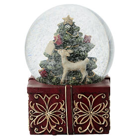 Globo de neve com árvore de Natal e veado decorado 11 cm