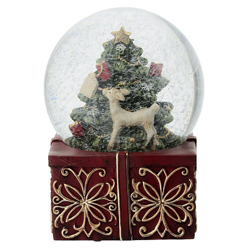Globo de neve com árvore de Natal e veado decorado 11 cm 3
