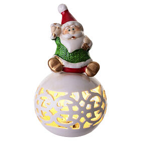 Esfera de porcelana com luz quente e Pai Natal 15 cm