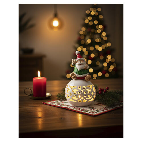 Esfera de porcelana com luz quente e Pai Natal 15 cm 2