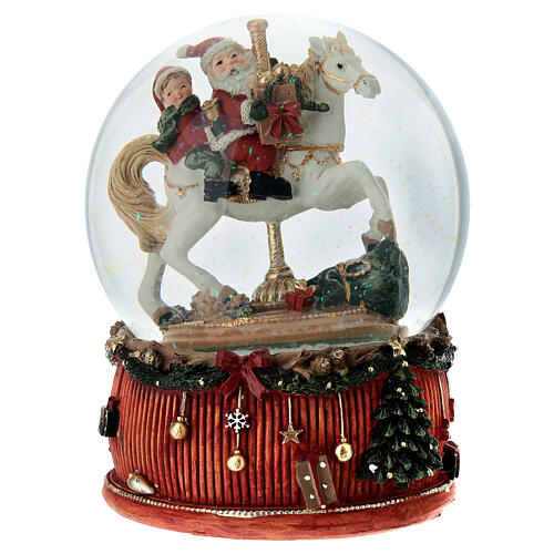 Boule à neige avec boîte à musique Père Noël sur cheval jouet 20 cm 4