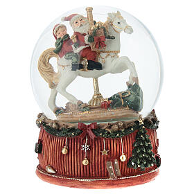 Globo Carillon Babbo Natale su cavallo giocattolo 20 cm