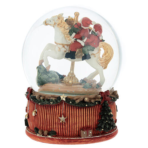 Globo Carillon Babbo Natale su cavallo giocattolo 20 cm 5