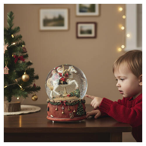 Music Box Snow Globe Santa Claus on Toy Horse, 20 cm 2
