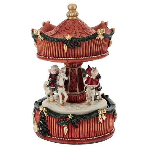 Carillón carrusel caballos con Papá Noel, reno y muñeco 20 cm 4