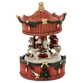Carillon giostra cavalli con babbo natale, renna e pupazzo 20 cm