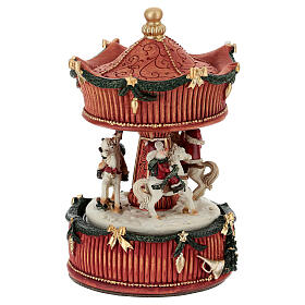 Carillon giostra cavalli con babbo natale, renna e pupazzo 20 cm