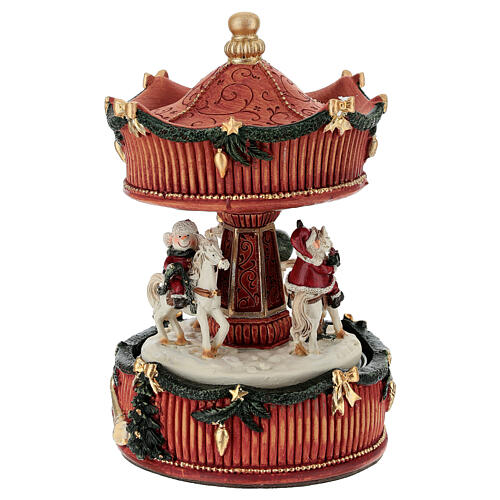 Carillon giostra cavalli con babbo natale, renna e pupazzo 20 cm 3