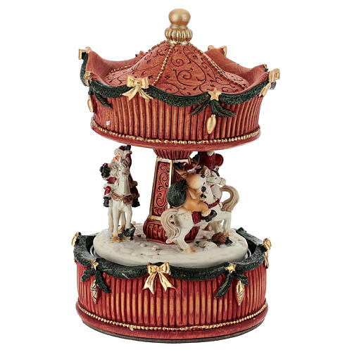 Carillon giostra cavalli con babbo natale, renna e pupazzo 20 cm 4